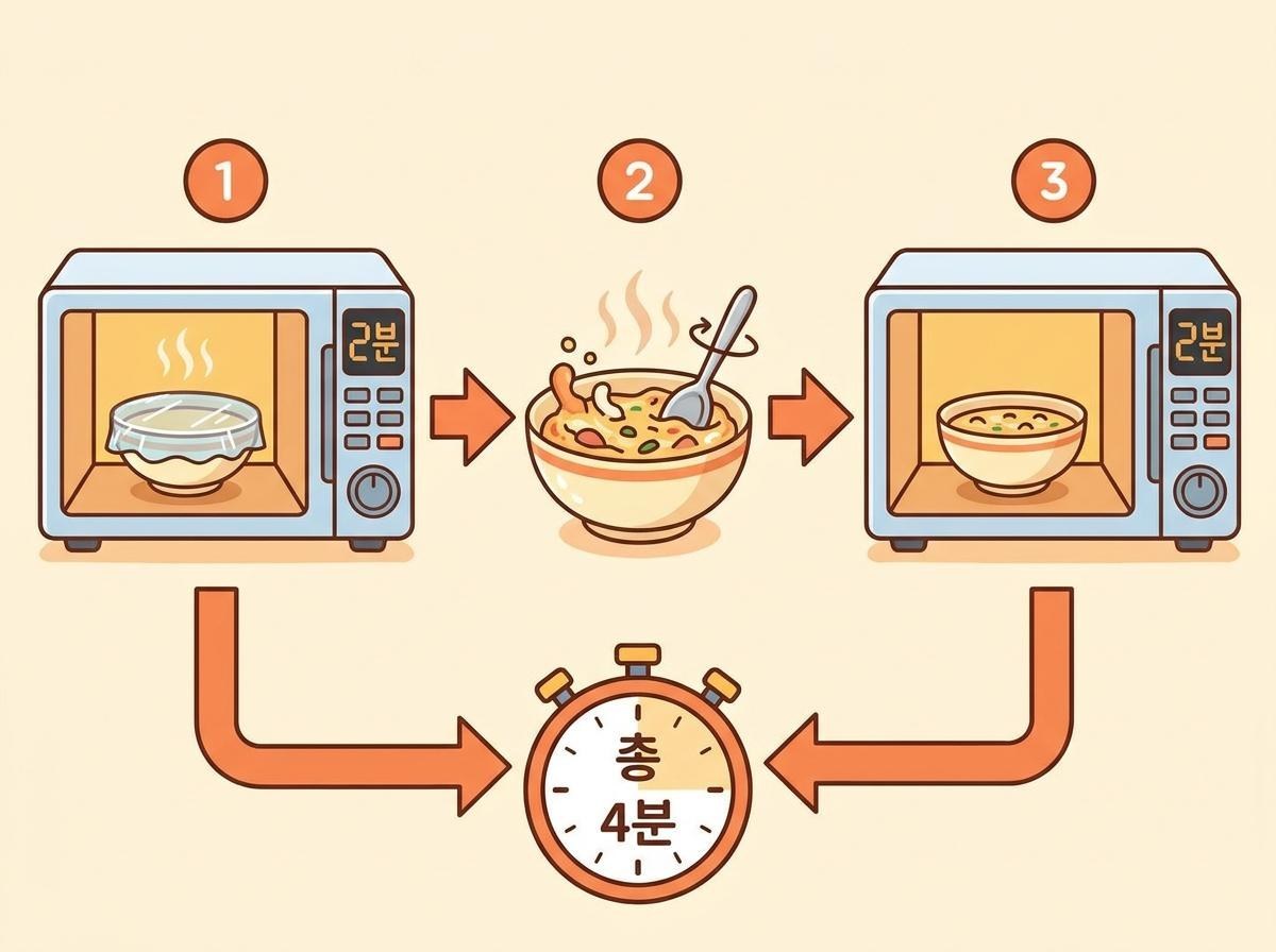 電子レンジで卵ご飯を調理する様子