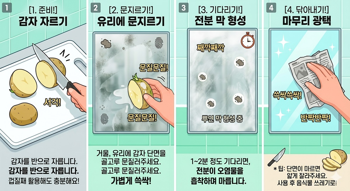 ジャガイモを活用したガラス掃除方法 / AI生成画像