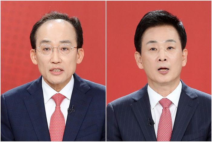 6·3地方選の国民の力・大邱市長本選で、추경호予備候補（左）と유영하予備候補が対決することになった。ⓒ 연합뉴스