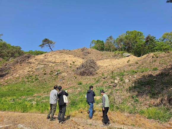 国民参加団が植林現場をモニタリングしている