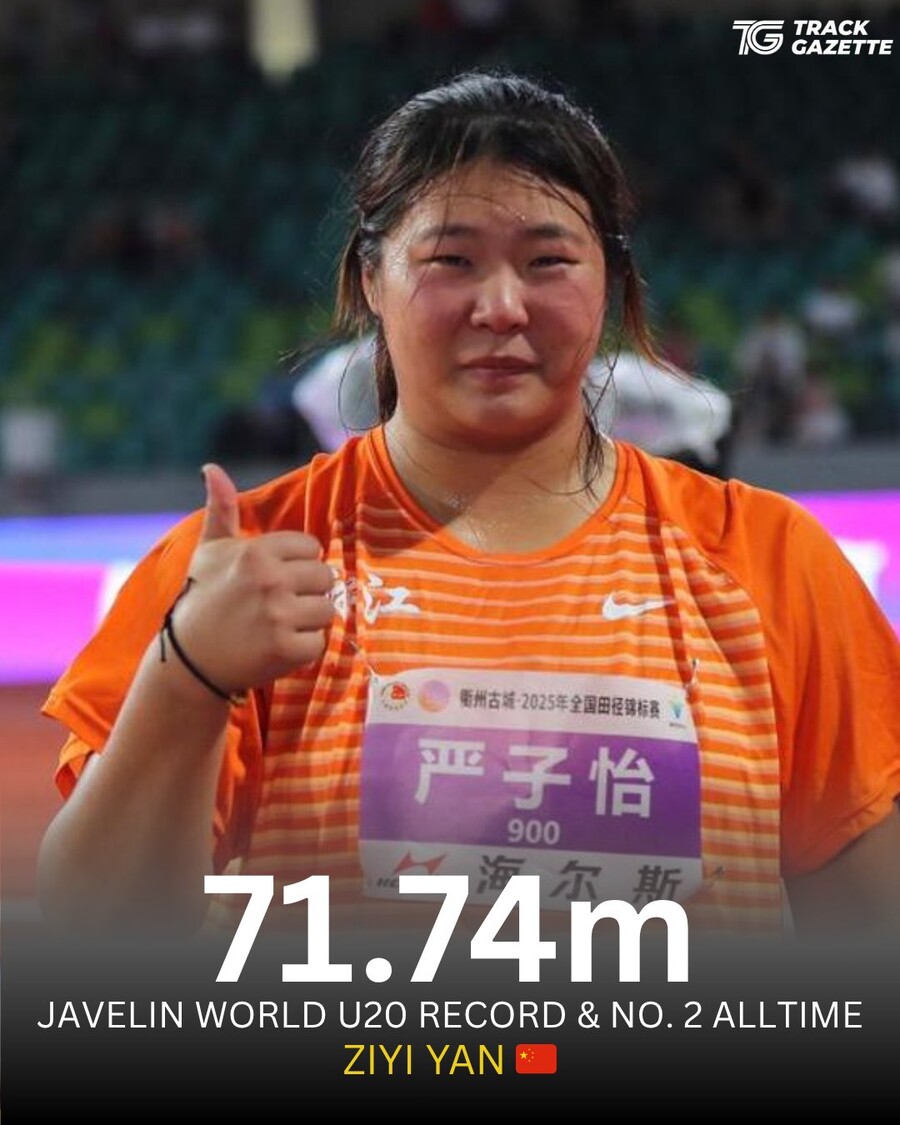 ▲ 中国の女子やり投げ期待株イェンツイが「次期女王」の座を確保した。2008年5月22日生まれで、ちょうど18歳の選手が女子やり投げ歴代2位の記録をマークし、世界陸上界を驚かせた。ⓒ 'Track & Field Gazette' SNS