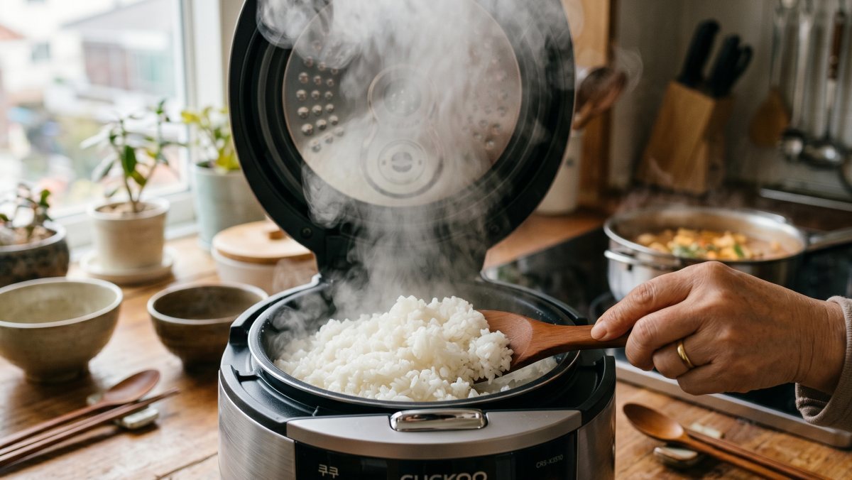 ご飯を炊く様子