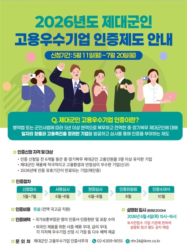 退役軍人雇用優良企業認証制度の広報ポスター。国家報勲部提供
