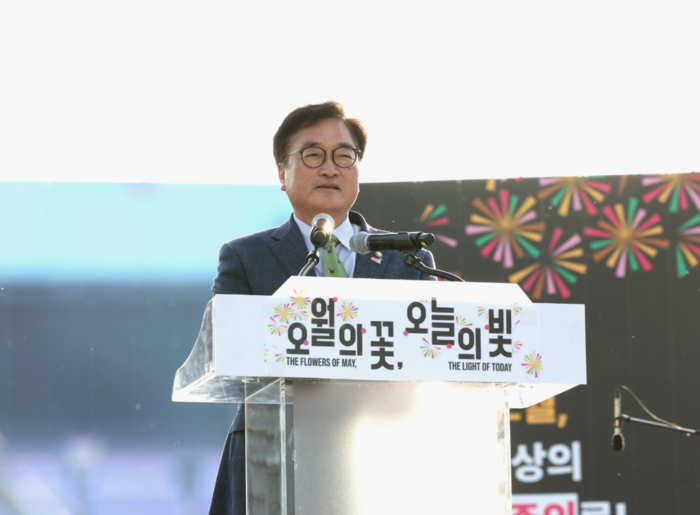 ウォン議長が第46周年5·18民主化運動前夜祭に出席して演説している。写真｜議長広報首席室