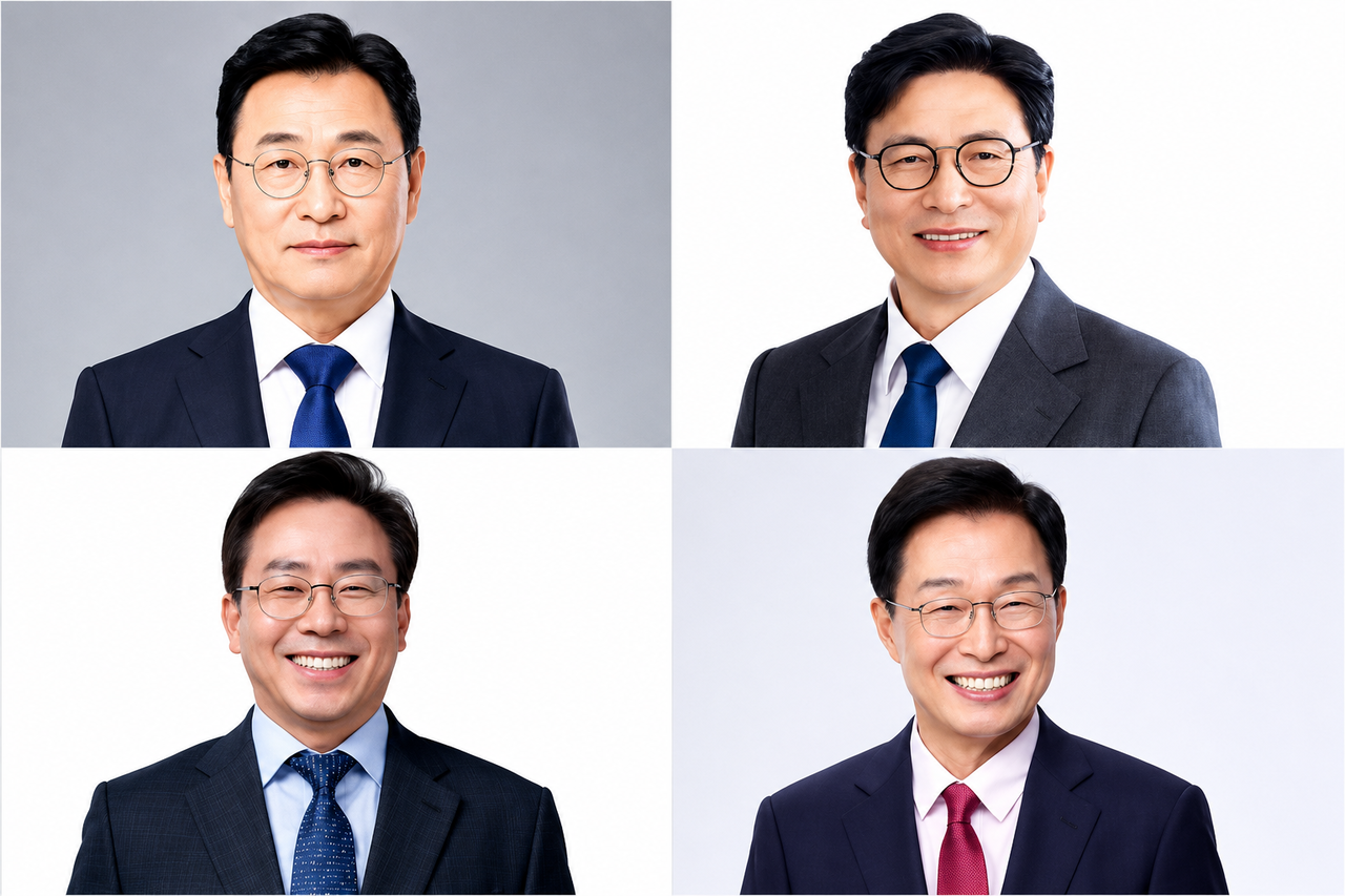 3日に行われた全国の市道教育監選挙で放送3社の出口調査で優勢だった候補たち。左上から、チョン・グンシク（ソウル教育監候補）、ト・ソンフン（仁川教育監候補）、カン・サムヨン（江原教育監候補）、イム・ジョンシク（慶北教育監候補）［中央選挙管理委員会提供］