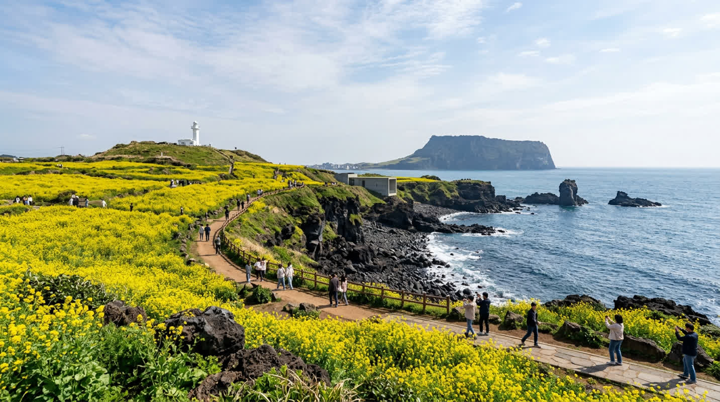 入場料無料でこの絶景？韓国・済州島のソプジコジが菜の花の波に包まれる理由