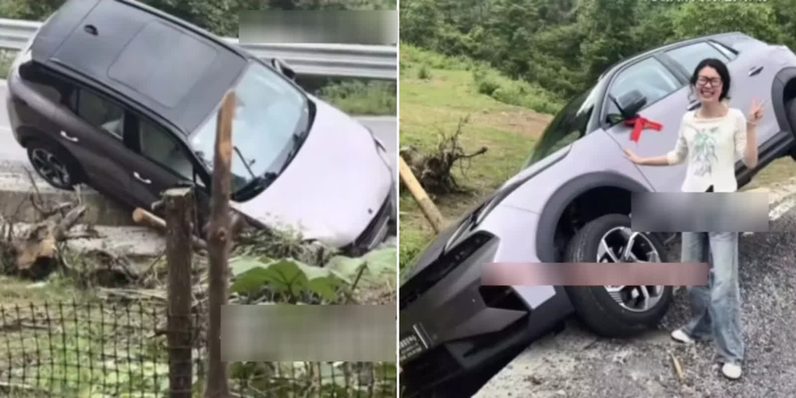 新車初日にまさかの事故！排水路に突っ込んだ車のそばで彼女が見せた「驚きの行動」とは？